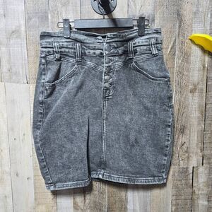 ROCK & ROLL Denim Women's Charcoal Button Fly Skirt High Rise size 30